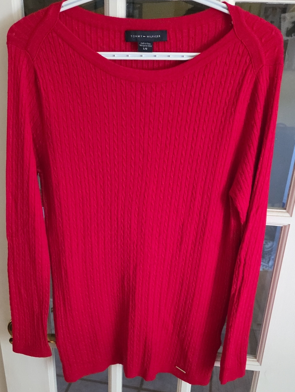 Tommy Hilfiger Bright Red Cable-Knit Crewneck Sweater